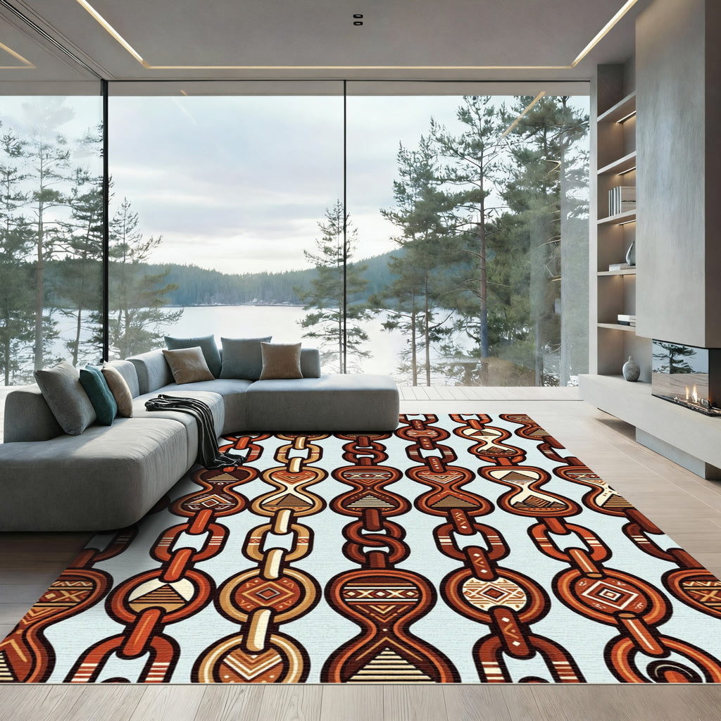 Terracotta Geometric Aztec Chain Link Rug