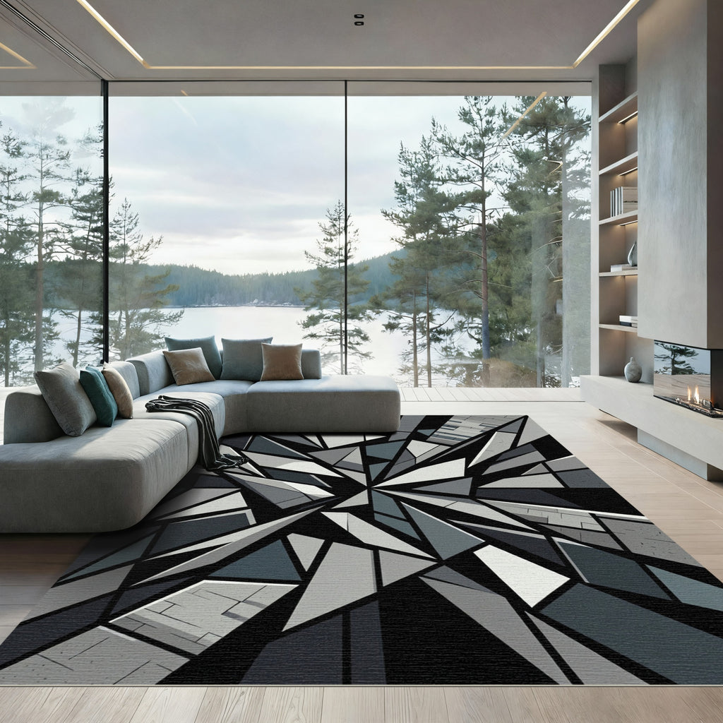 Monochrome Geometric Shards Abstract Area Rug