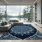 Blue Gold Paisley Mandala Floral Rug