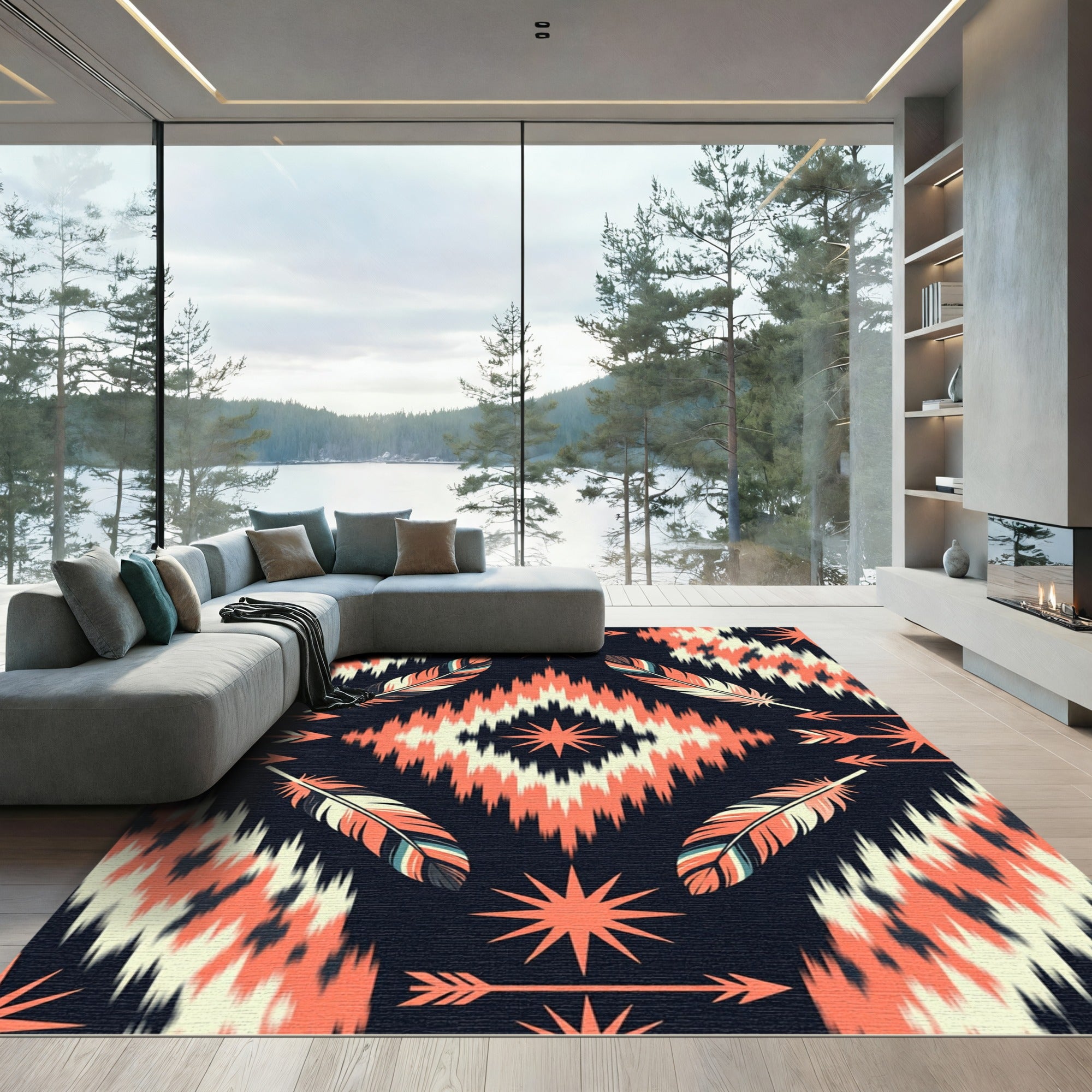 Sunset Feather and Star Diamond Aztec Rug