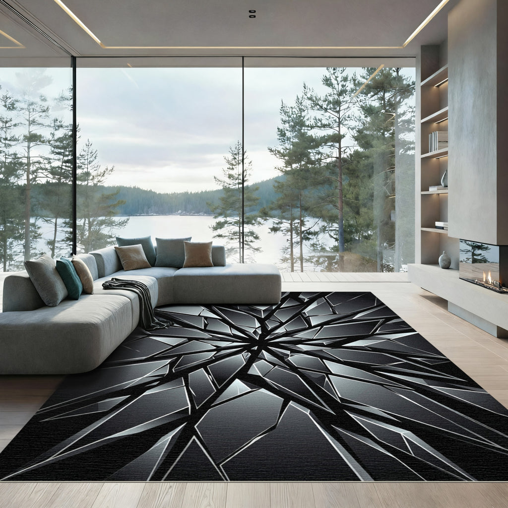 Shattered Crystal Starburst Black Rug