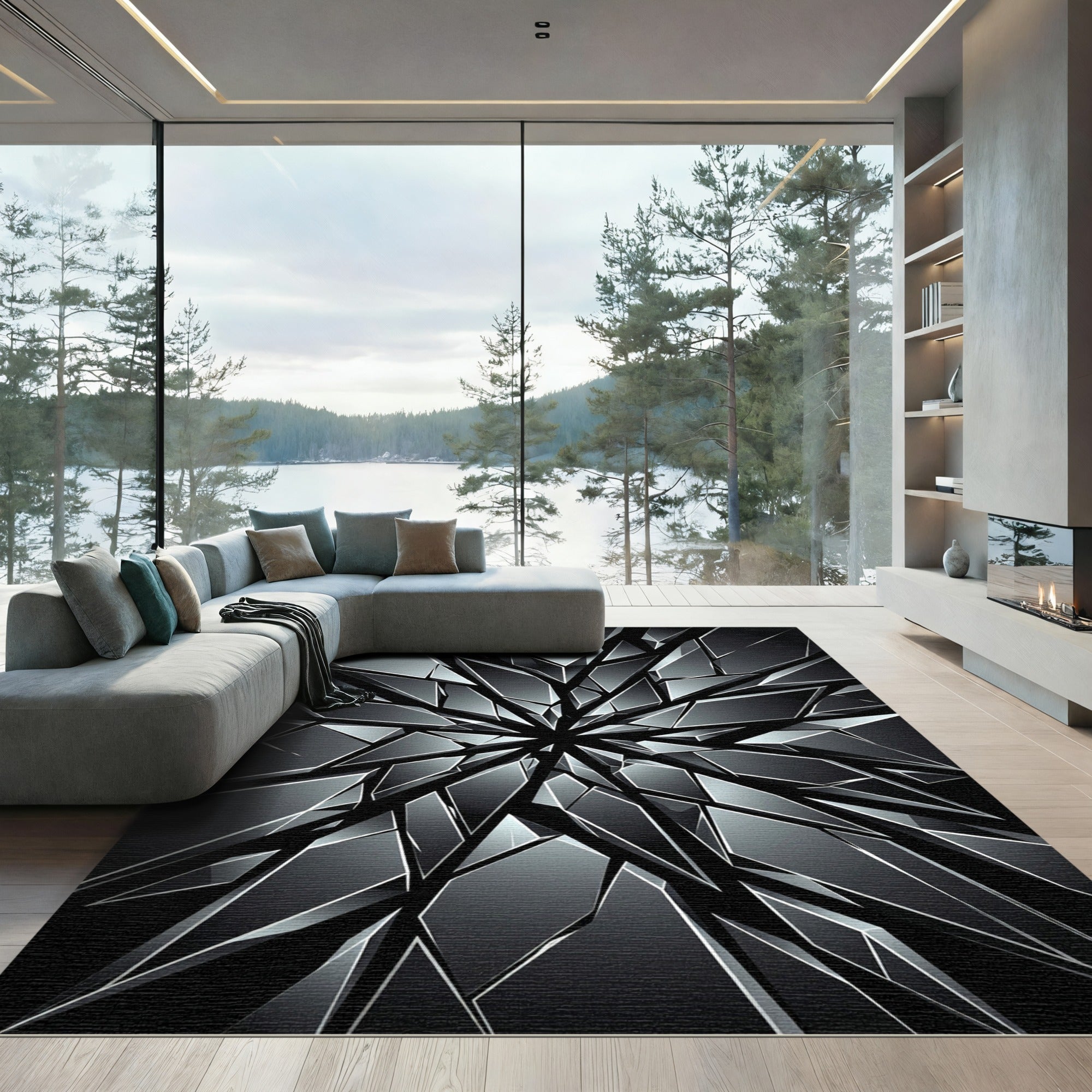 Shattered Crystal Starburst Black Rug
