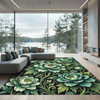 Lush Green Peony Floral Swirl Rug
