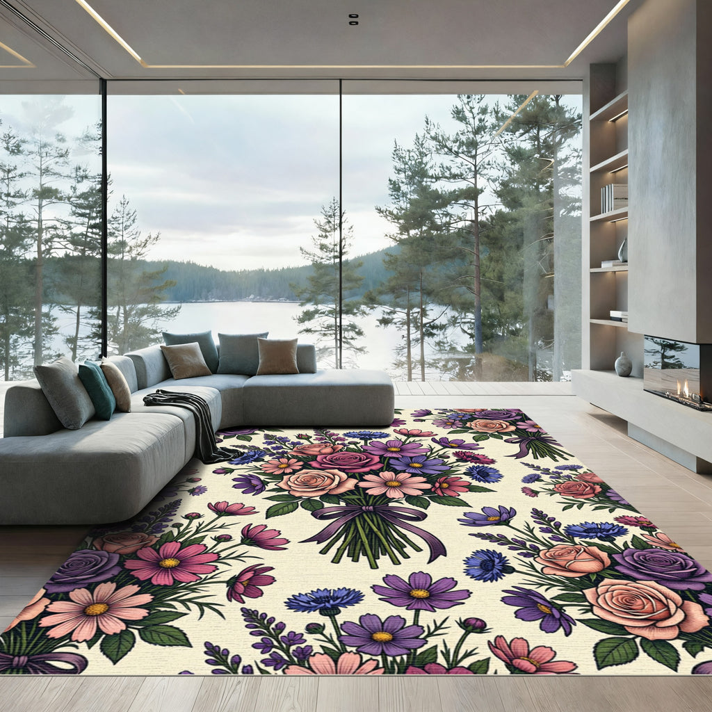 Vintage Floral Bouquet Botanical Garden Rug
