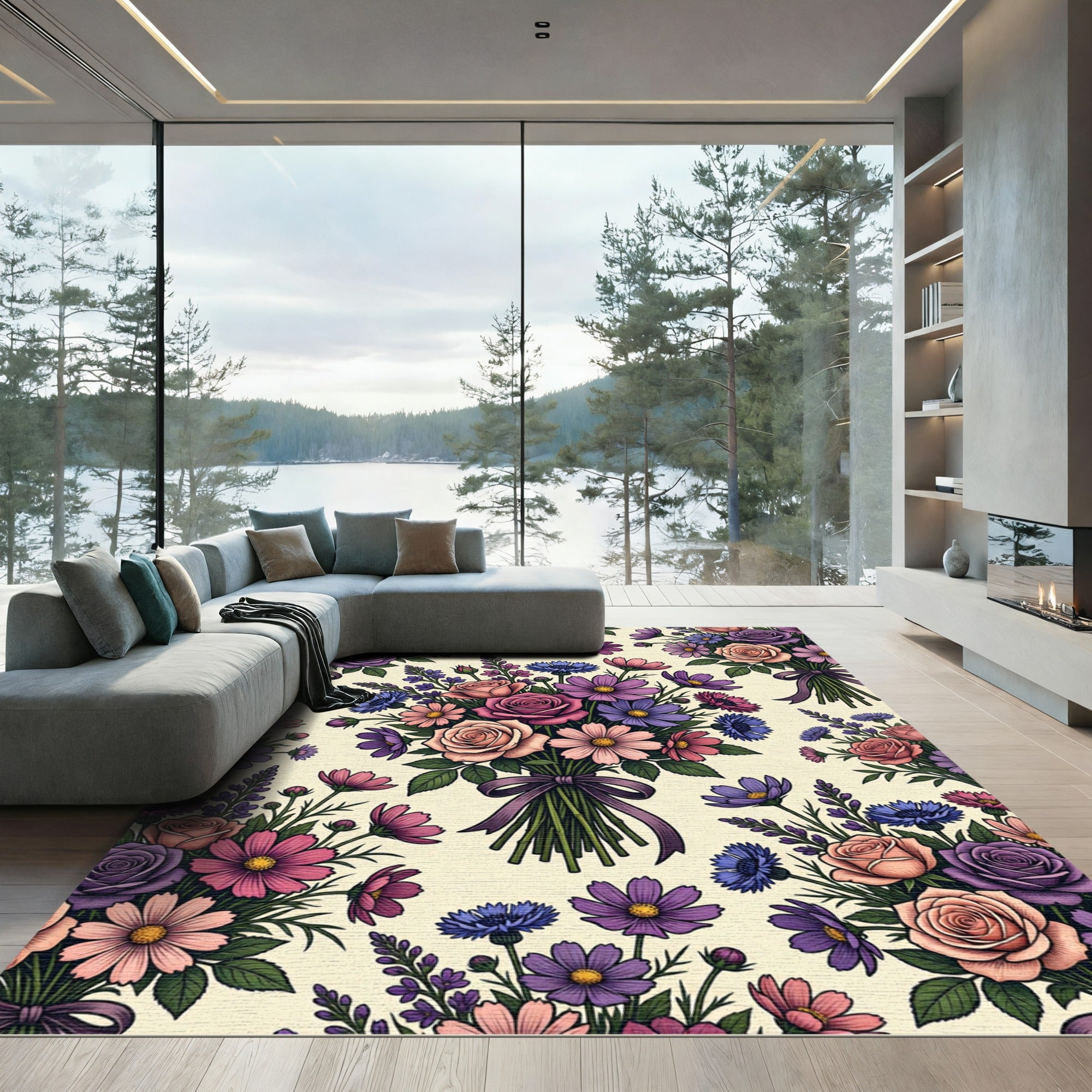 Vintage Floral Bouquet Botanical Garden Rug