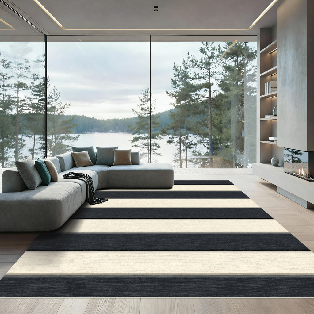 Modern Dark Cream Horizontal Stripe Rug