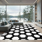 Modern Black and White Hexagon Grid Rug