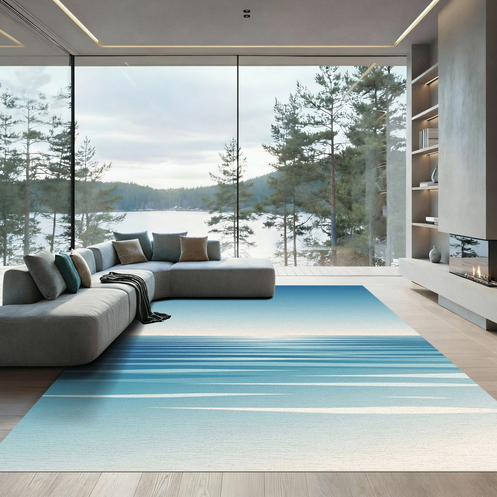 Minimalist Blue Abstract Seascape Gradient Rug