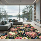 Romantic Pink Floral Heart Lace Rug