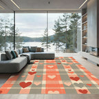 Coral and Gray Heart Plaid Rug