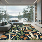 Earthy Forest Mushroom and Acorn Illustration Rug