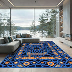 Intricate Navy and Amber Geometric Interlace Rug