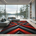 Bold Red Gray Abstract Geometric Chevron Rug