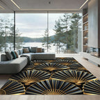 Elegant Gold and Black Fan Art Rug