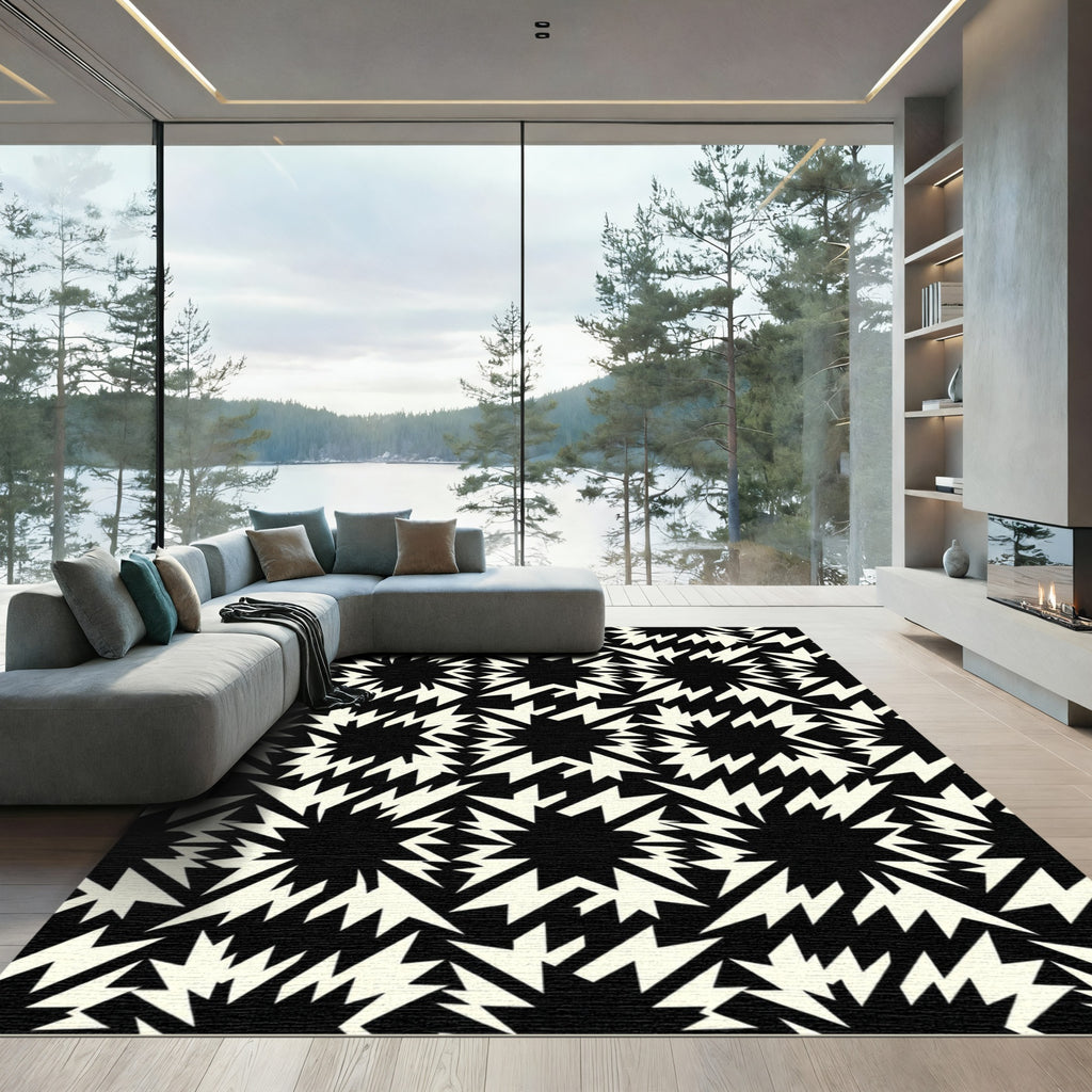 Bold Monochromatic Electric Starburst Area Rug