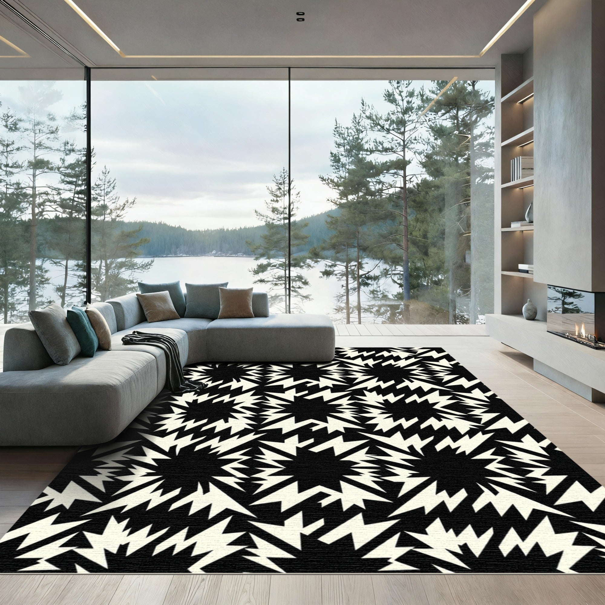 Bold Monochromatic Electric Starburst Area Rug