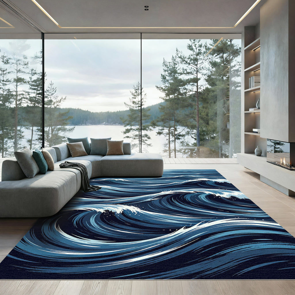 Deep Blue Ocean Swell Rug