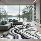 Monochrome Liquid Marble Swirl Rug