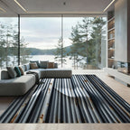 Metallic Industrial Corrugated Silver Striped Rug