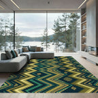 Geometric Chevron Olive And Teal Ikat Rug