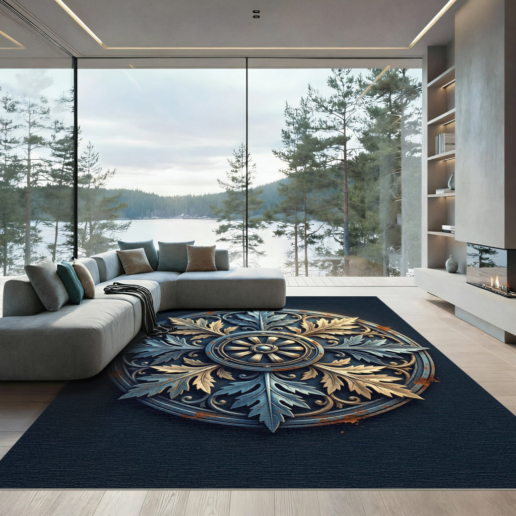 Ornate Rustic Leaf Medallion Rug