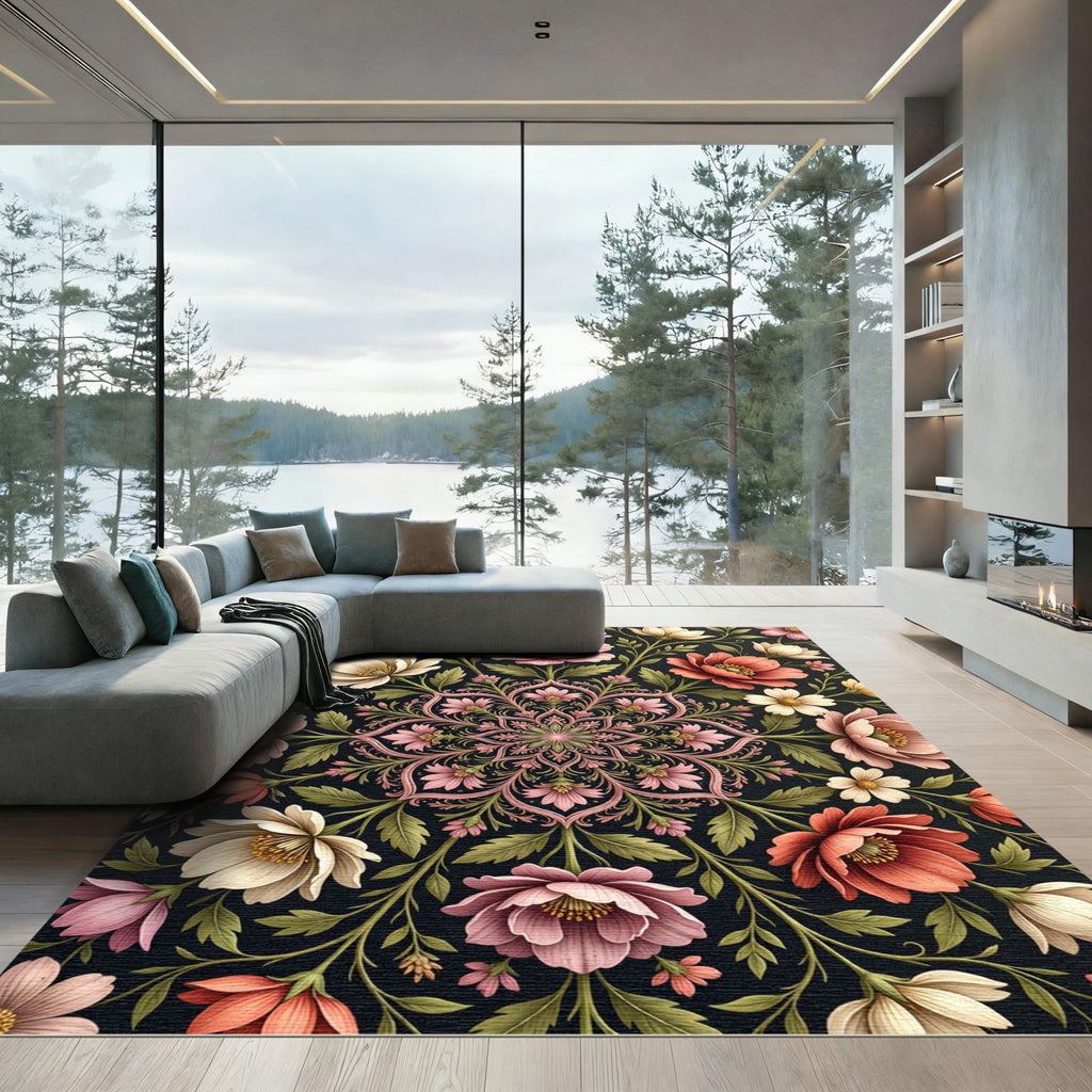 Ethereal Pink Floral Centerpiece Medallion Rug