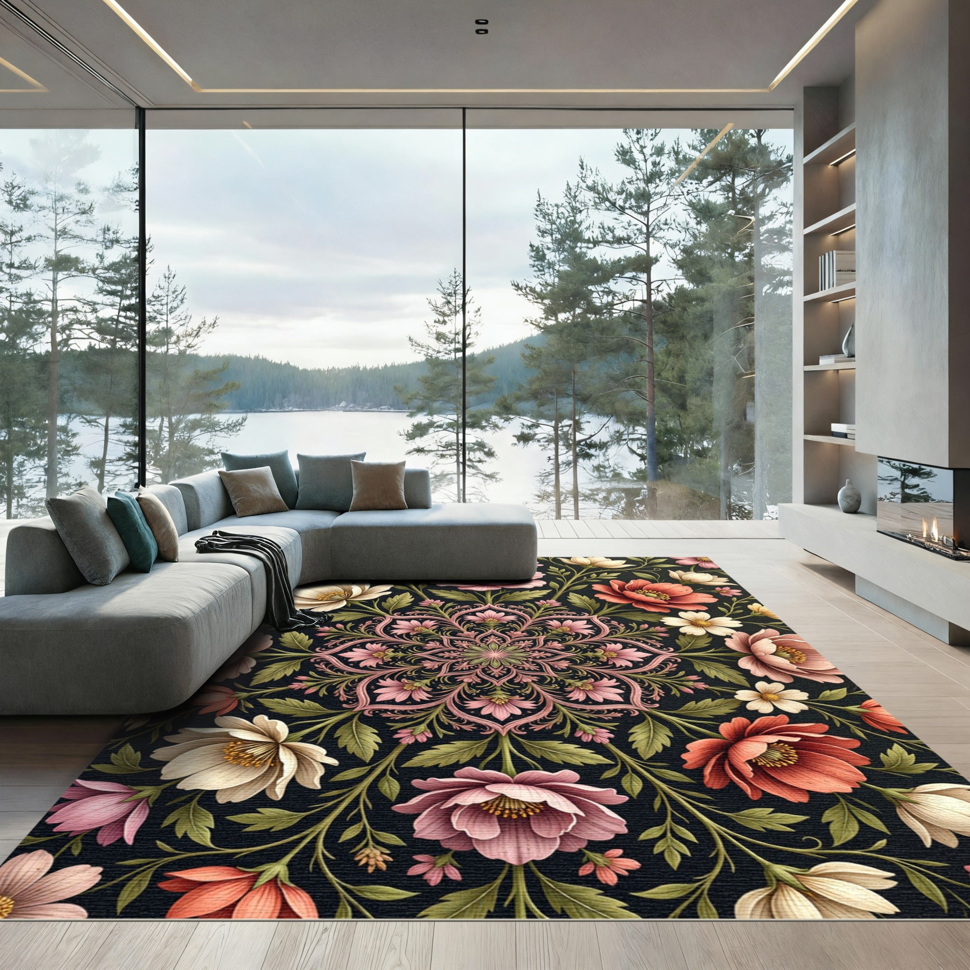 Ethereal Pink Floral Centerpiece Medallion Rug