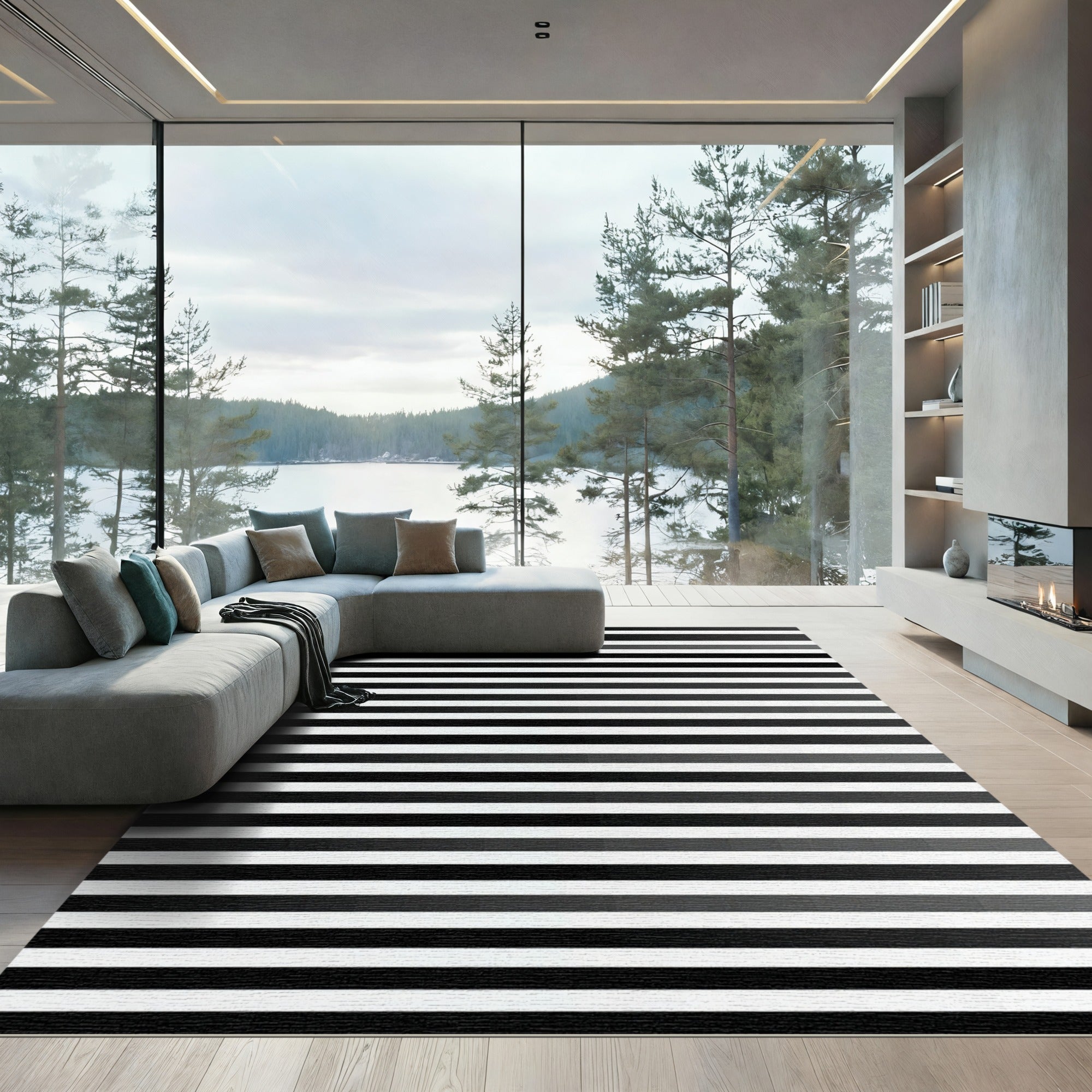 Sharp Black White Gradient Stripes Rug