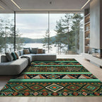 Tribal Emerald Orange Diamond Stripe Rug