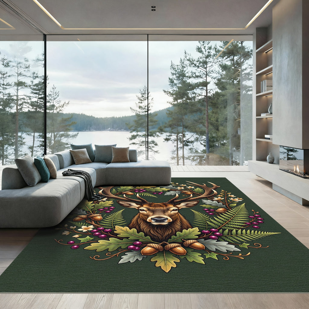 Majestic Forest Elk Oak Foliage Rug