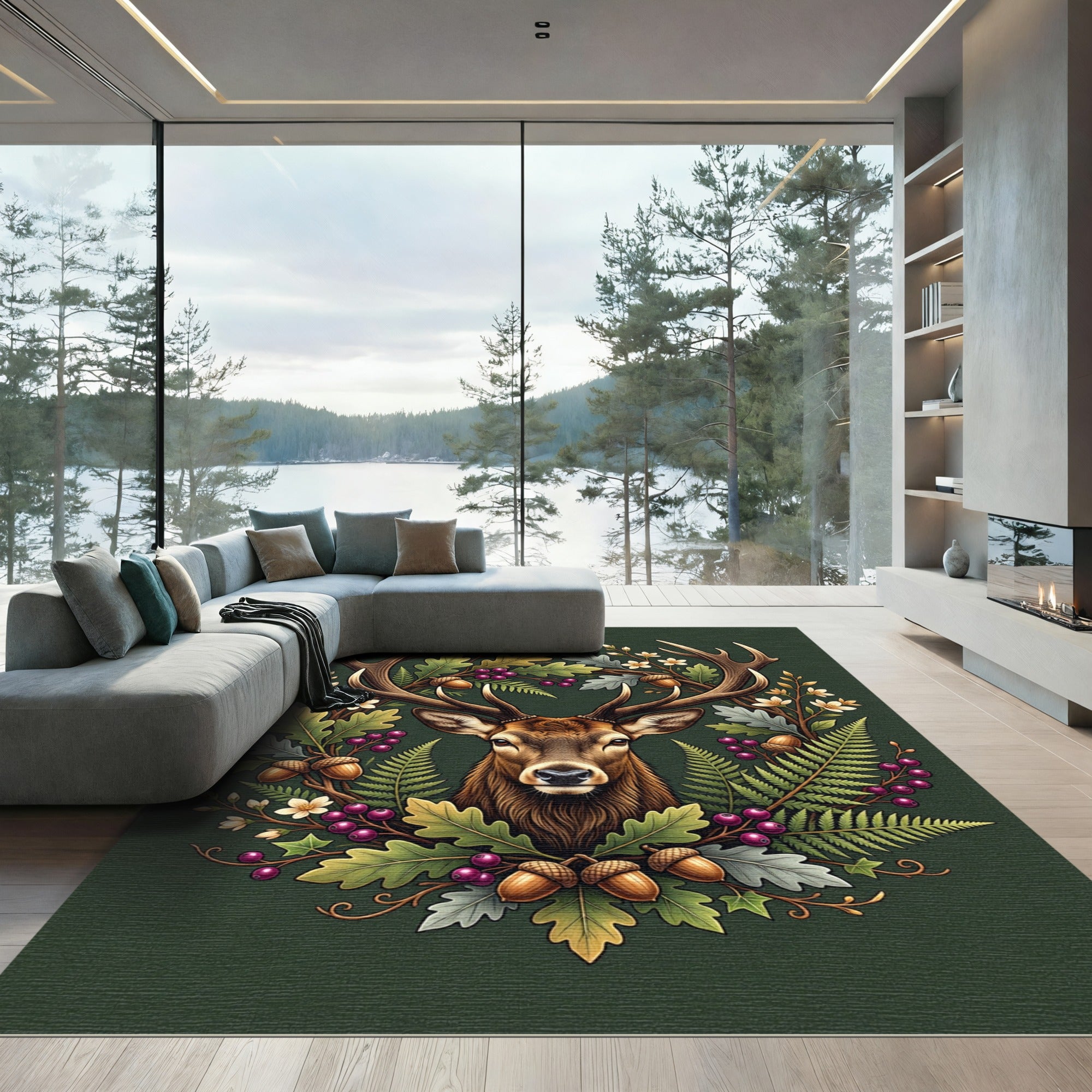 Majestic Forest Elk Oak Foliage Rug