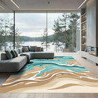 Abstract Teal and Sand Wave Accent Rug