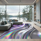 Iridescent Liquid Purple Silver Fluid Wave Rug