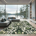 Earthy Sage Lotus Botanical Scroll Rug