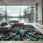 Hummingbird and Wisteria Floral Garden Art Rug