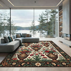 Ornate Floral Vase Birds Butterflies Rug