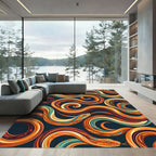 Vibrant Orange Serpentine Abstract Flow Art Rug