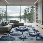 Serene Indigo Lotus Botanical Art Rug