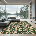Lush Green Foliage Botanical Scroll Rug