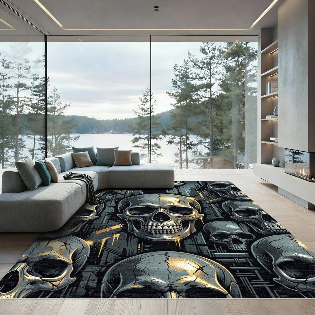 Gothic Urban Skull Concrete Street Art Rug