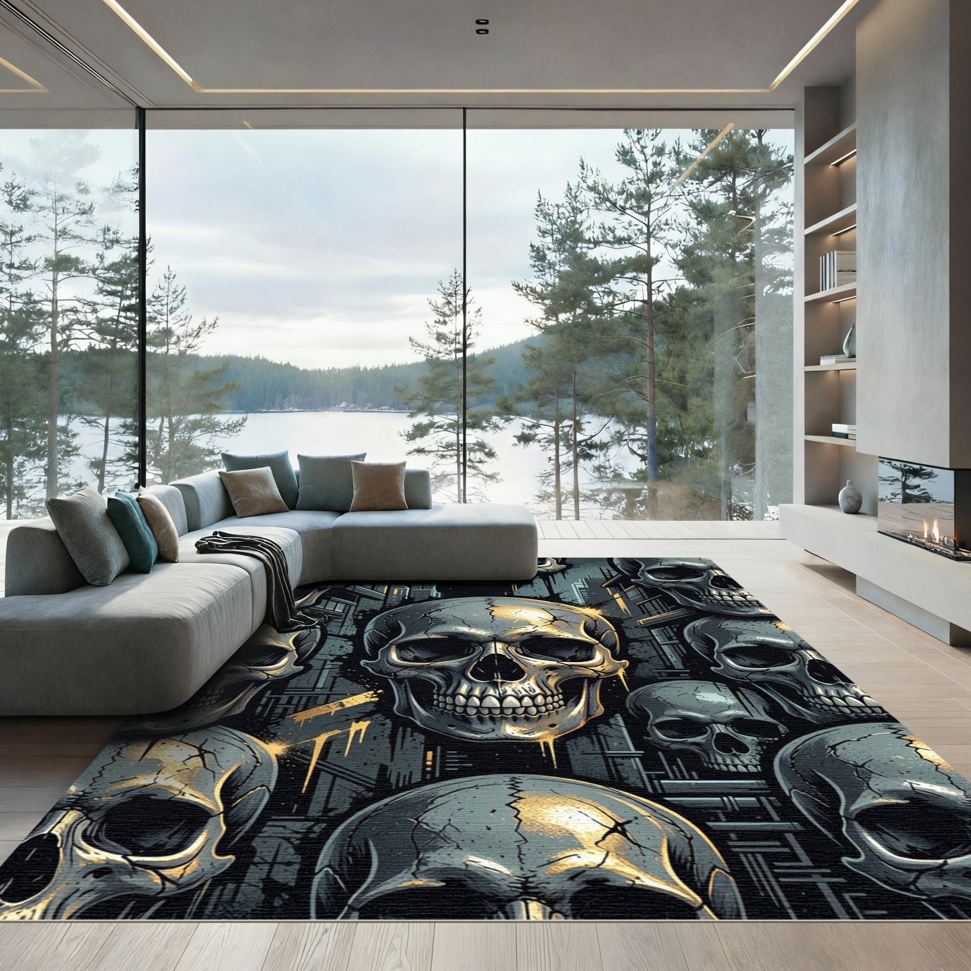 Gothic Urban Skull Concrete Street Art Rug