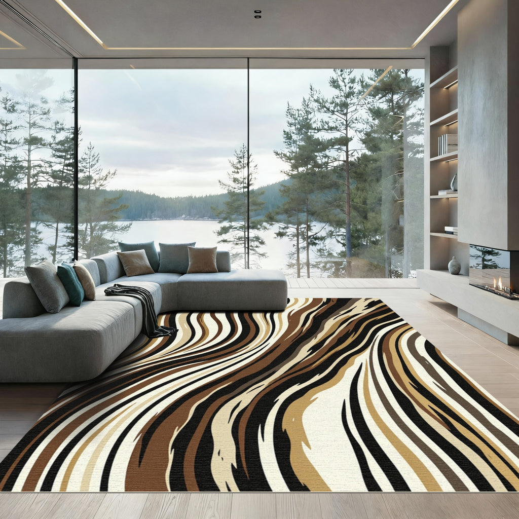 Abstract Earth Tone Wavy Linear Rug