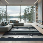 Grayscale Splatter Textured Horizontal Bands Rug
