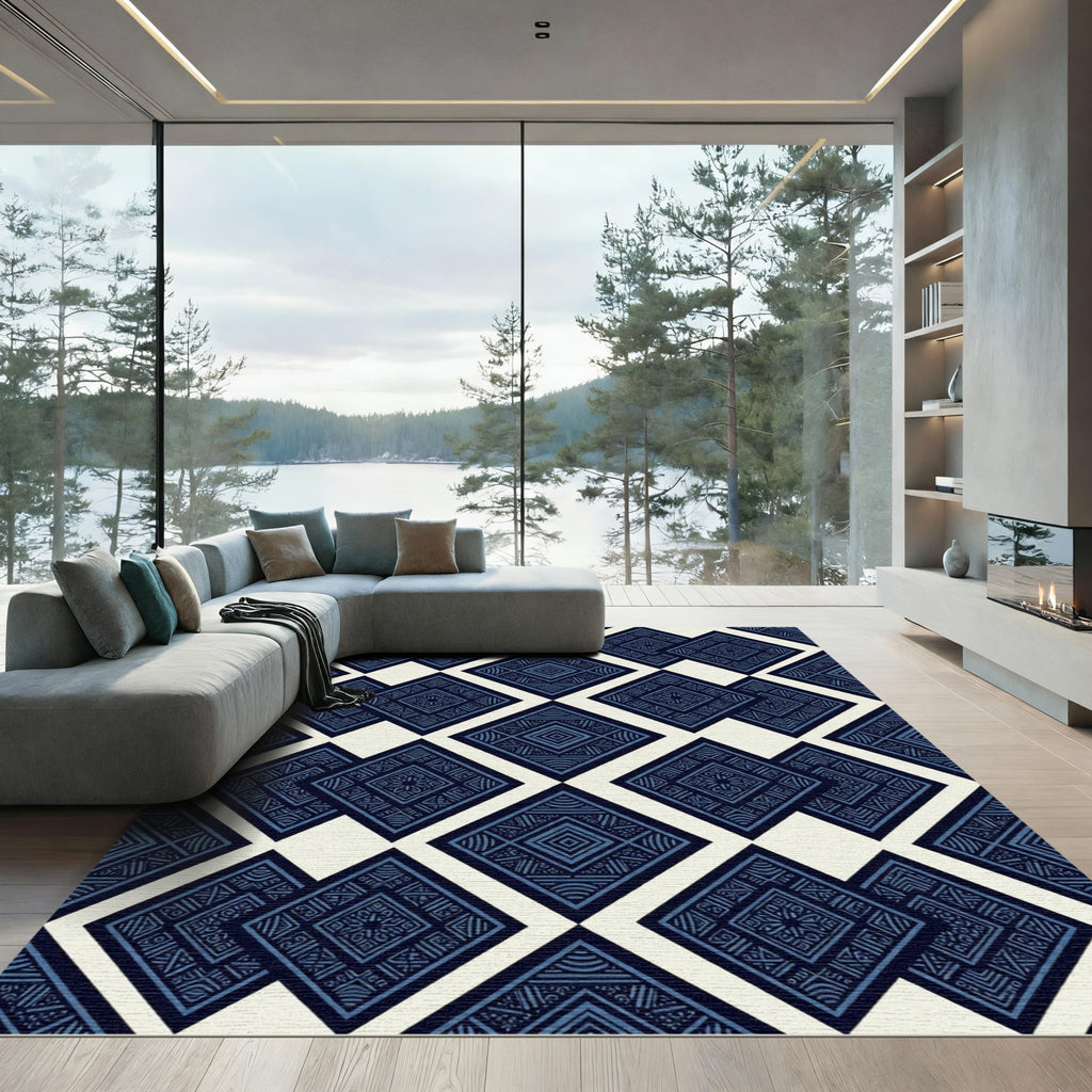 Indigo Geometric Diamond Folk Art Rug