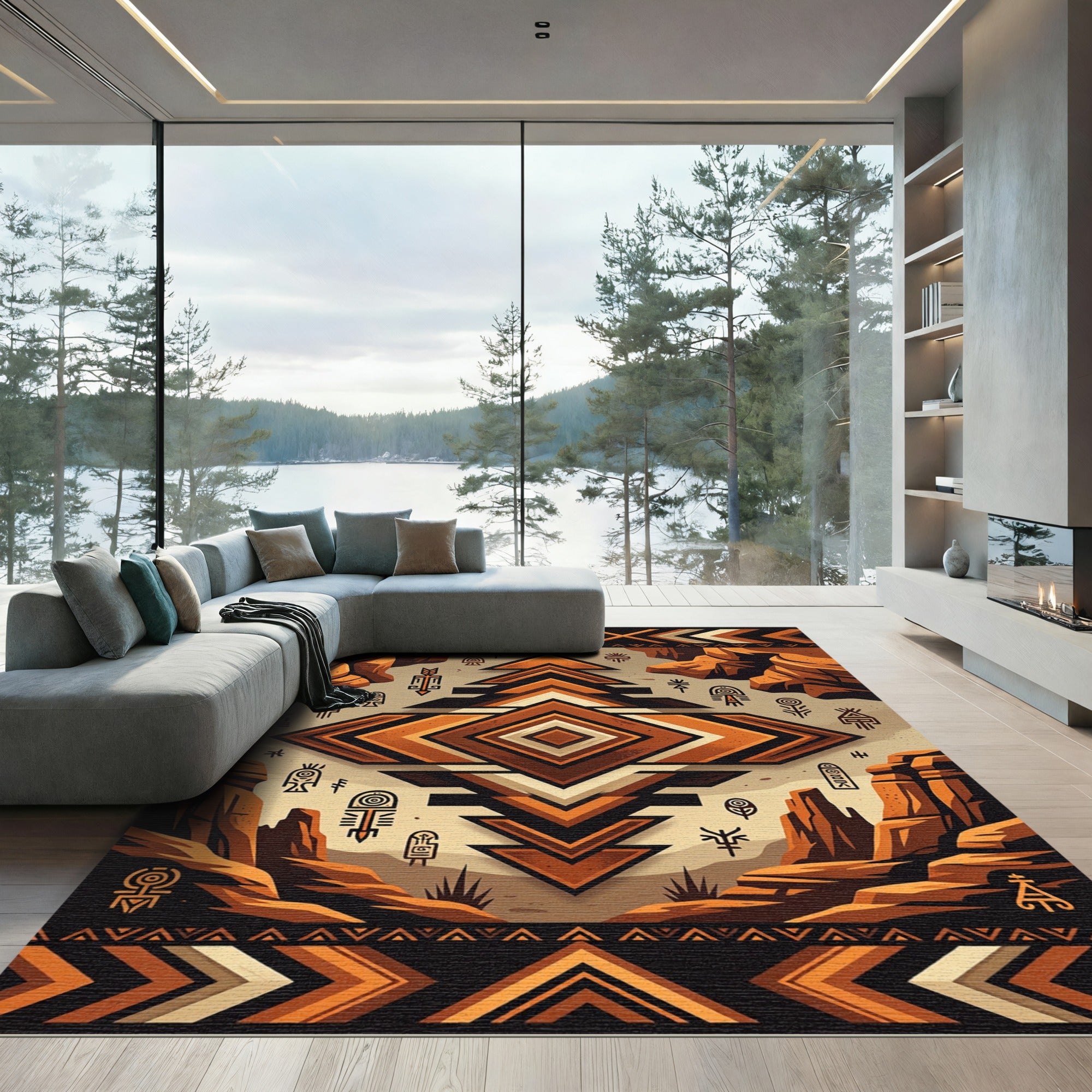Earthy Geometric Southwestern Adobe Diamond Rug