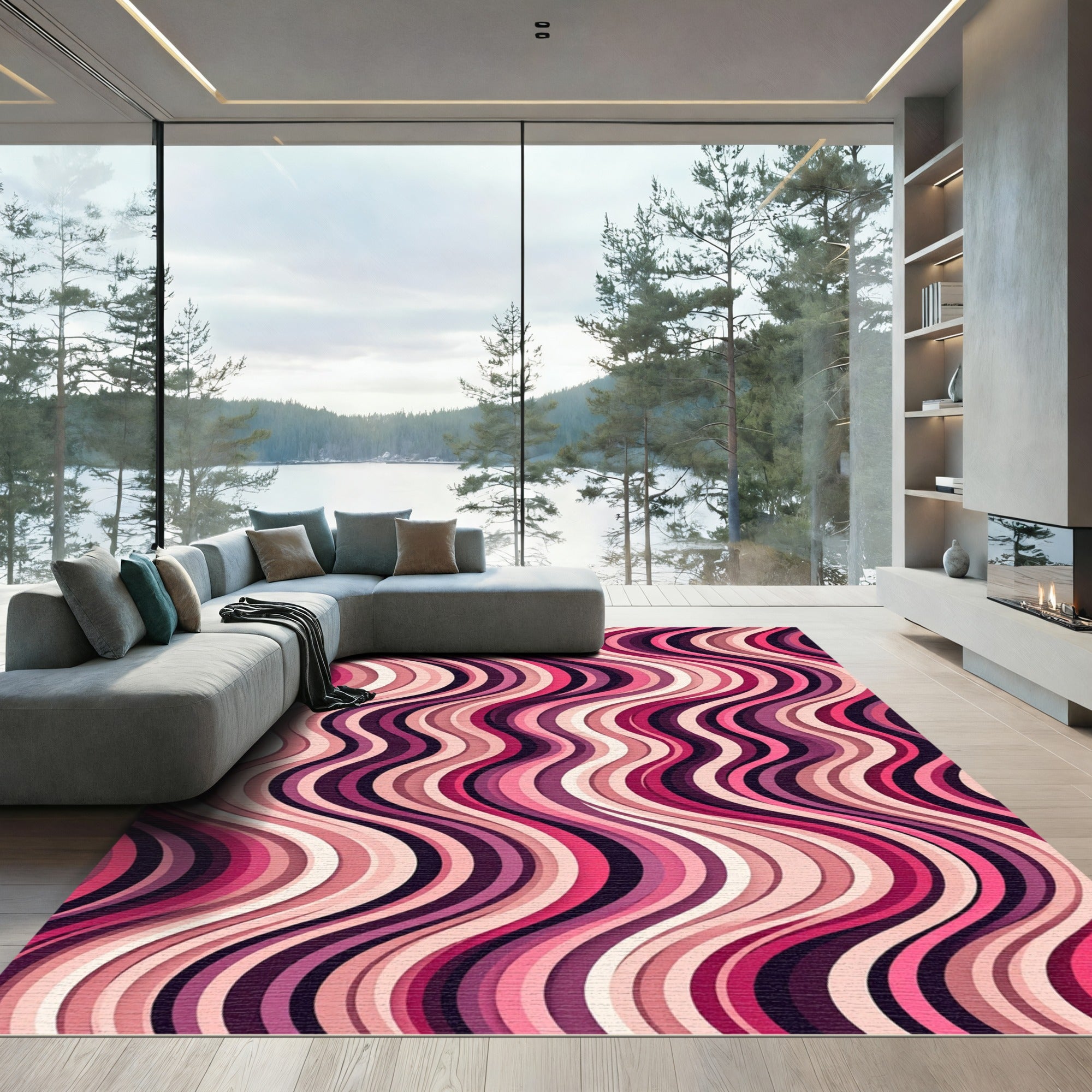 Retro Pink Wave Stripe Rug