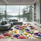 Vibrant Violet Pansies Pink Zinnias Yellow Rug