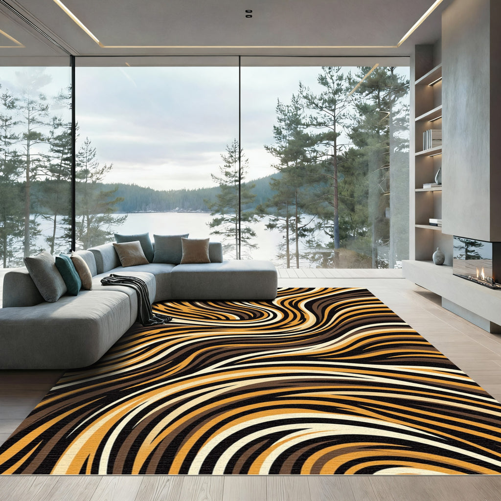 Abstract Earthy Tones Flowing Wave Rug