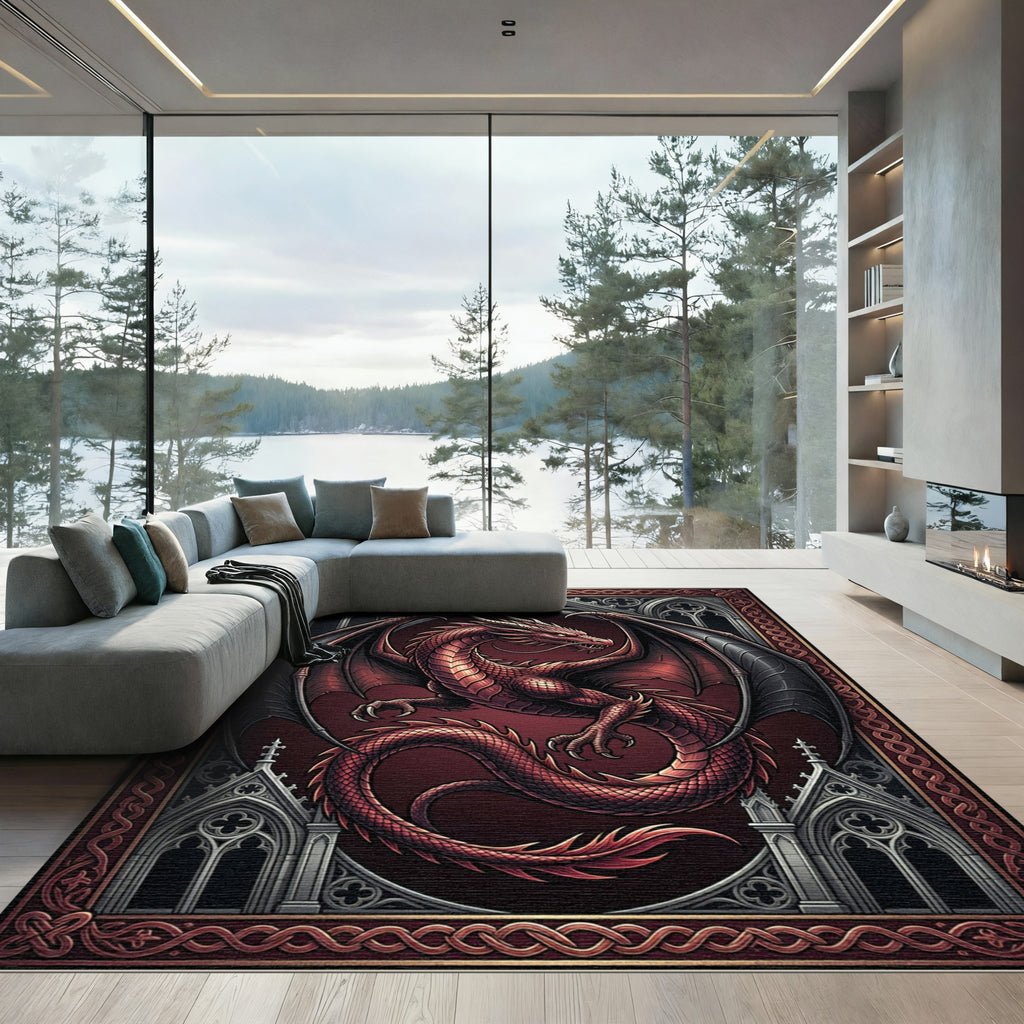 Gothic Crimson Dragon Archway Art Rug