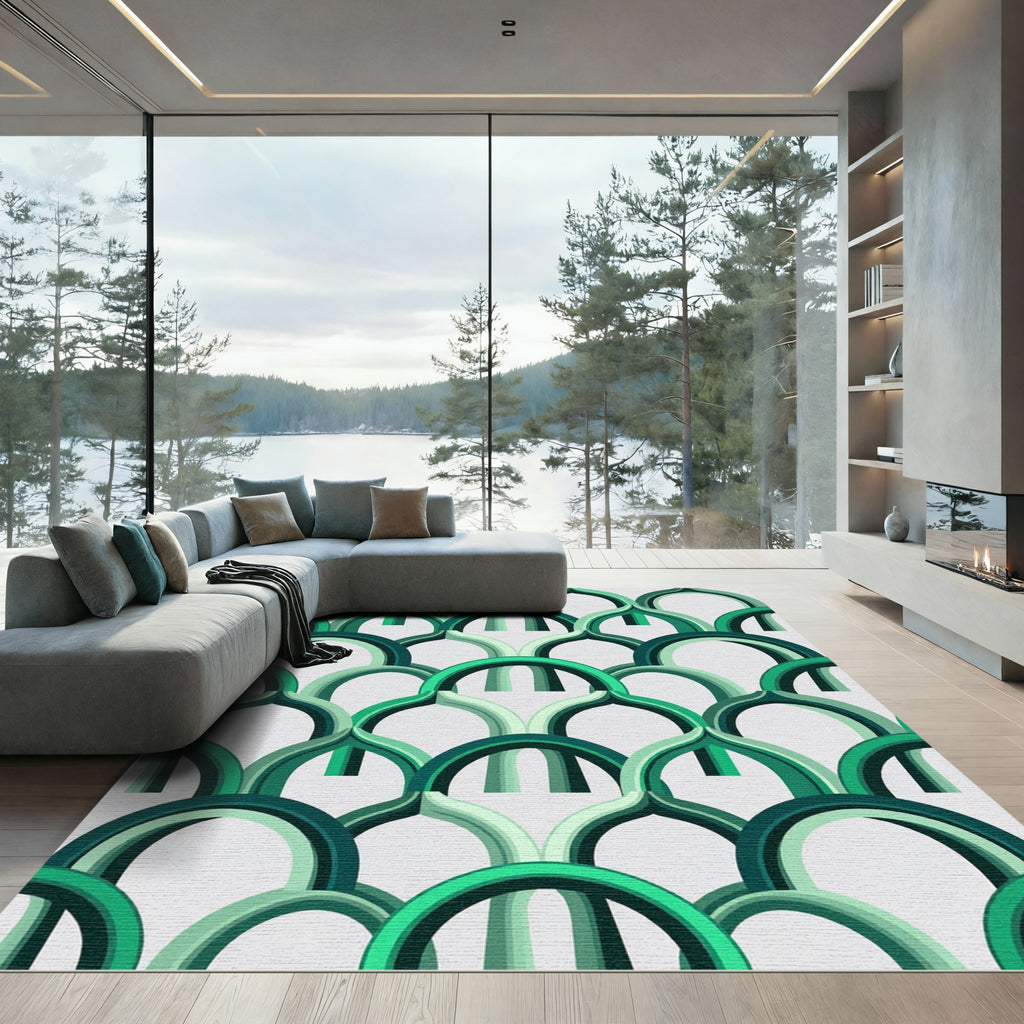 Emerald Geometric Arch Arcade Lattice Rug
